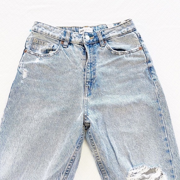 Zara Vintage Wash Ripped Knee Straight Leg Denim Jeans SZ4 - Picture 9 of 9